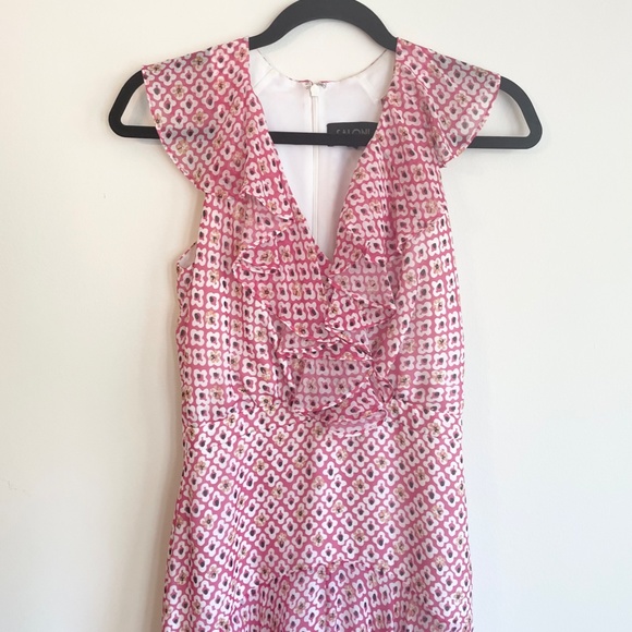 SALONI Rita Floral Silk Midi Pink Dress - Picture 4 of 6